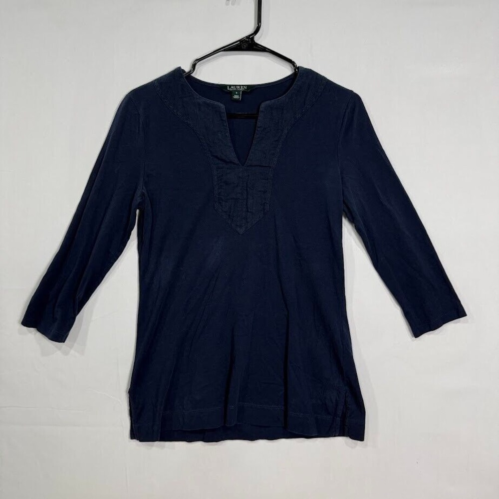 Lauren Ralph Lauren Women's S Navy Blue Tunic Blouse 3/4 Sleeve